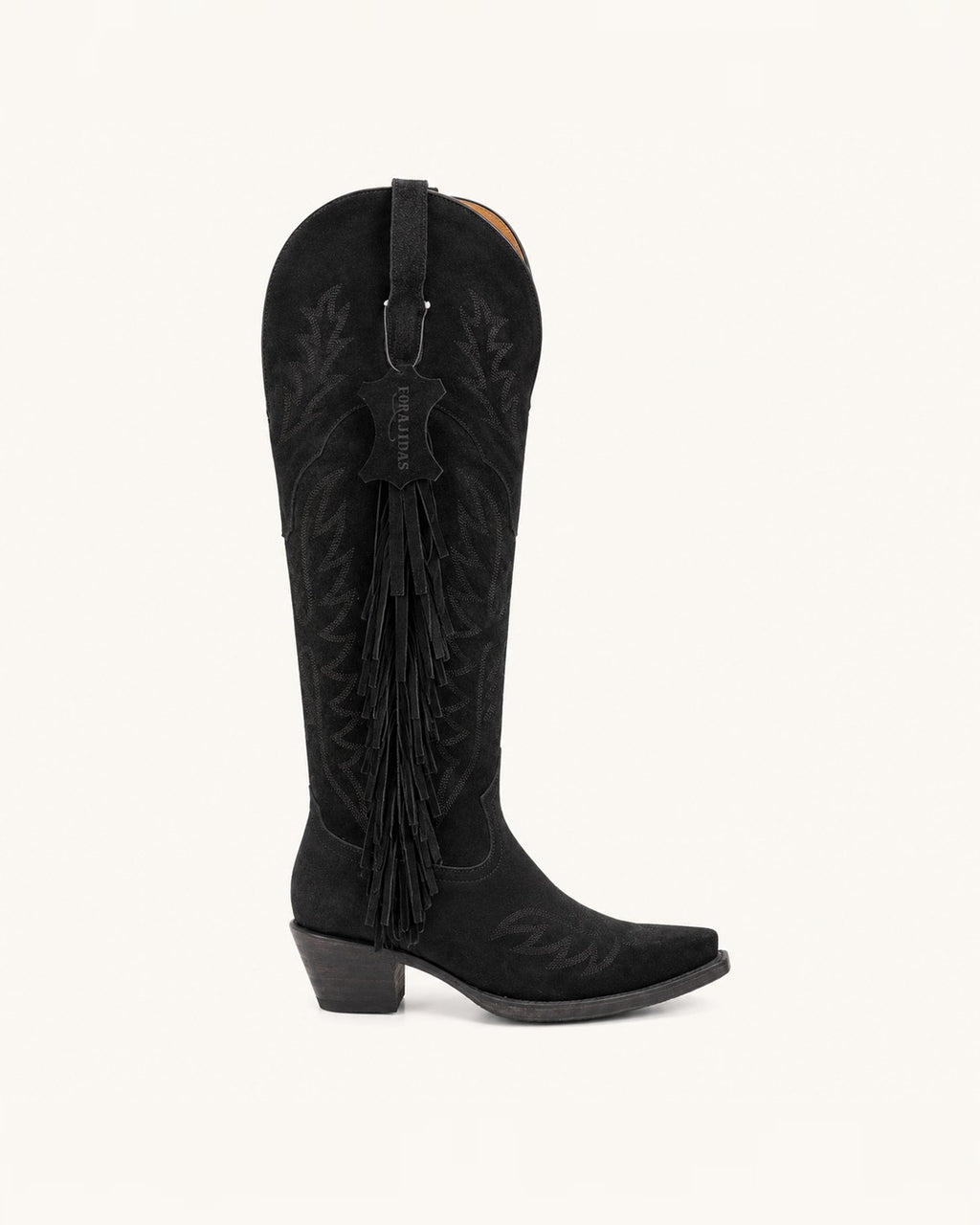 La Rebelde Black Suede Boot with Fringe