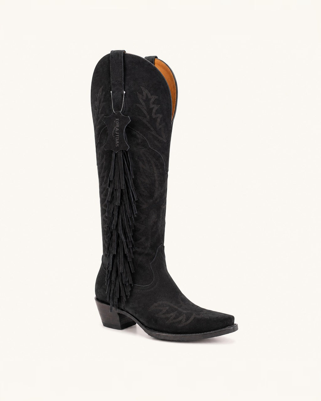 La Rebelde Black Suede Boot with Fringe