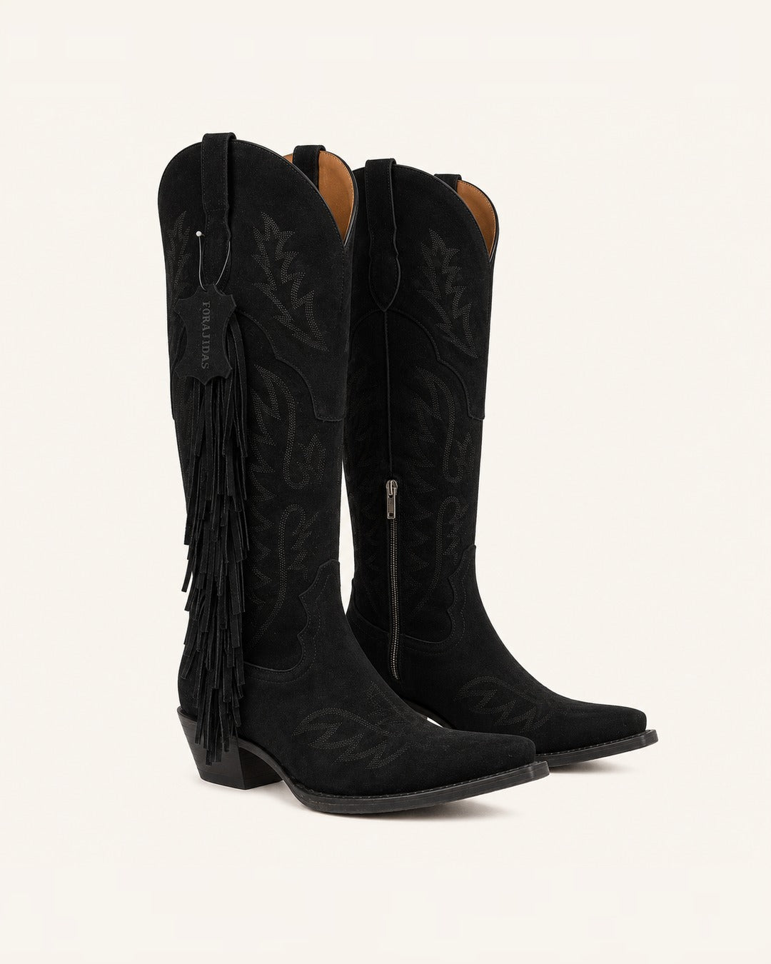 La Rebelde Black Suede Boot with Fringe