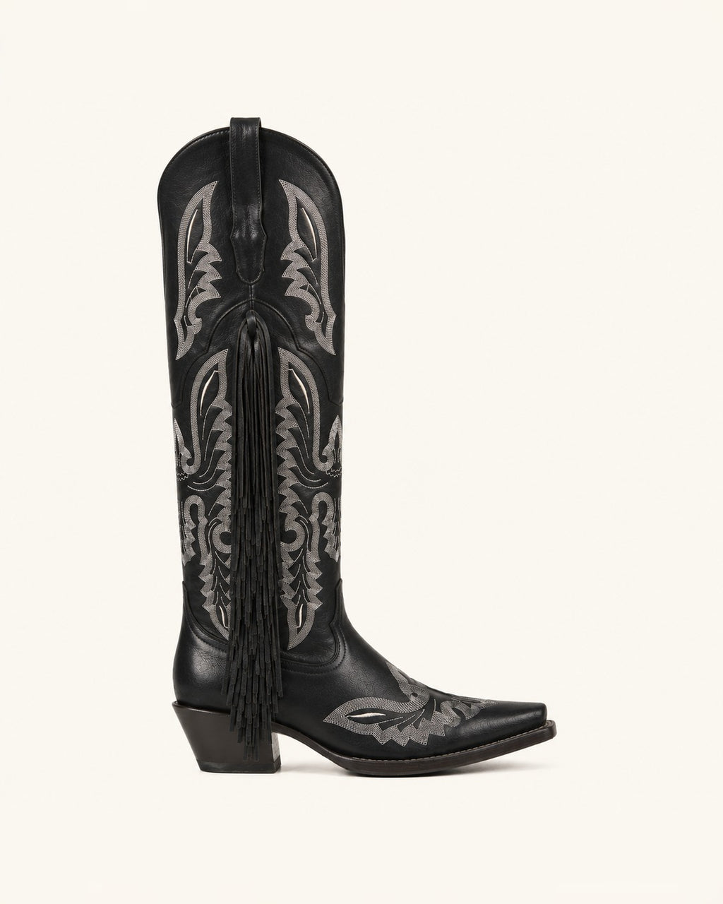 La Gitana Black Boot with Fringe and Embroidery