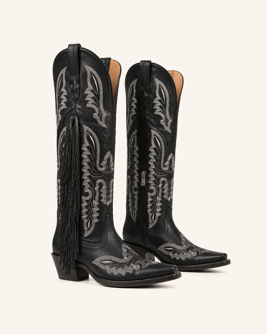 La Gitana Black Boot with Fringe and Embroidery