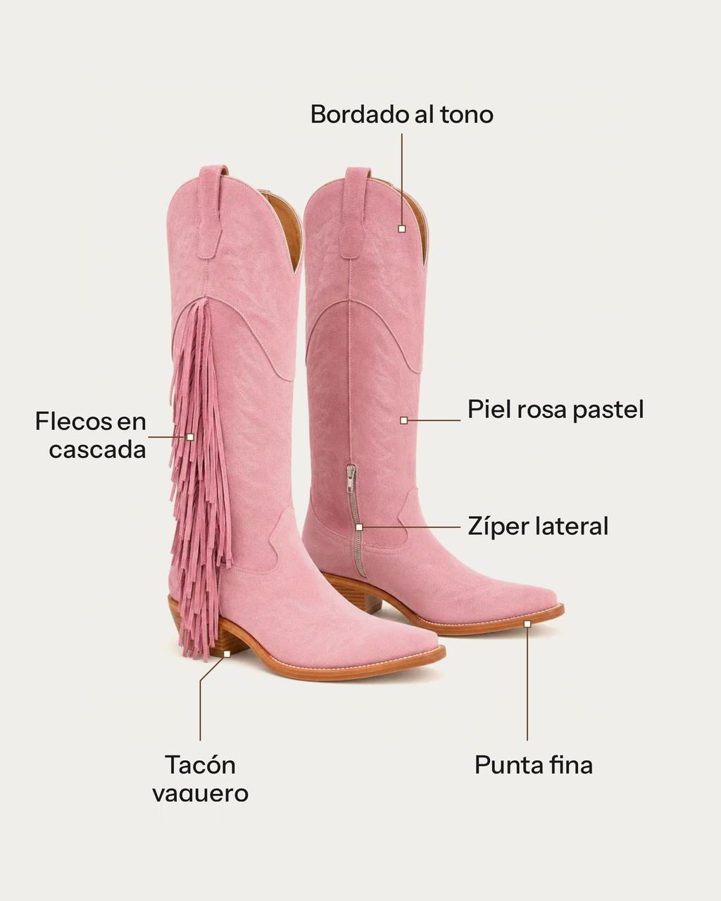 La Algodón Pastel Pink Boot with Fringe
